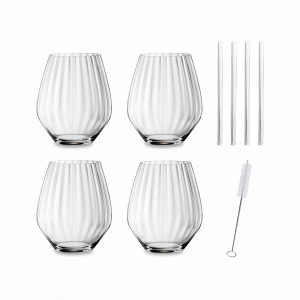 Набор из 4-х стаканов для коктейлей Gin Tonic с трубочками и щеткой , 625 мл, хрустальное стекло, серия Tastes Good, NACHTMANN, Германия, Набор бокалов для коктейлей