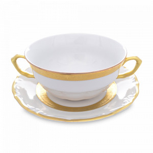 Пара бульонная Матовая полоса, фарфор, белый, золотой, серия Мария-Тереза, REPAST, Чехия, Мария-Тереза REPAST