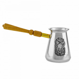 Турка «Охотничья - Лось», 420 мл, медь, дерево, серебристый, серия Охотничий домик, Кольчугинский Мельхиор, Россия, Турки для кофе