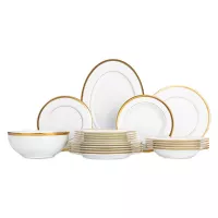 Сервиз столовый на 6 персон, 20 предметов, костяной фарфор, белый, золотой, серия Пембрук, NARUMI, Япония, 