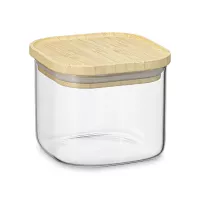 Банка квадратная для хранения, 0.6 л, боросиликатное стекло, бамбук, прозрачный, серия Glass Bamboo, SMART SOLUTIONS, Россия, 