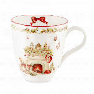 Кружка , 350 мл, фарфор, белый, декор, серия Рождественский винтаж, DECOR DE TABLE, Россия, Китайский фарфор