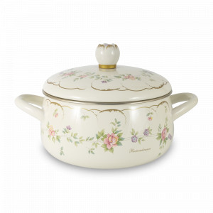 Кастрюля с крышкой, 1,9 л, 18 см, эмалированная сталь, кремовый, декор, серия Воспоминание, EJIRY, Япония, Посуда эмалированная