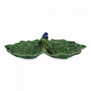 Менажница , 2 секции «Листья», 34 х 19 х 9 см, керамика, зеленый, декор, серия Листья, Bordallo Pinheiro, Португалия, BORDALLO PINHEIRO (Португалия)