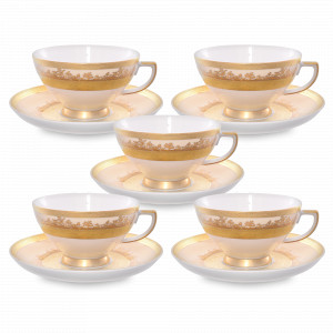 Набор из 6-ти чайных пар Cream Gold, 220 мл, фарфор, бежевый, золотой, серия Constanza 9320, FALKENPORZELLAN, Германия, Скидка до -30% на фарфор FALKENPORZELLAN