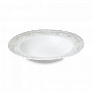 Английская фарфоровая тарелка суповая «Эгломизе», 23 см, фарфор, белый с тисненым серебряным рисунком, CHURCHILL, Великобритания, CHURCHILL (Великобритания)
