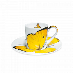 Пара кофейная, 100 мл, костяной фарфор, белый, желтый, серия Freedom, TAITU, Италия, Кофейные наборы из фарфора
