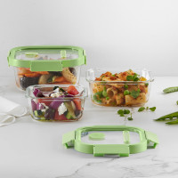 Контейнер пищевой квадратный, 320 мл, 13 х 13 см, стекло, силикон, зеленый, серия At Home, LEKUE, Испания_00819240052035464025.jpg