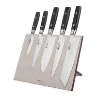 Набор кухонных ножей, 5 штук, на магнитной подставке ComposeEat (белая), серия Zen, YAXELL, Япония, 