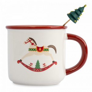 Кружка с ложкой «Лошадка-качалка», 470 мл, керамика/сталь, белый, красный, серия Horse, ANNA LAFARG, Китай, Кружки