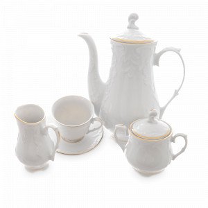 Сервиз кофейный на 6 персон, 15 предметов, фарфор, белый, золотая отводка, серия Rococo, REPAST, Чехия, REPAST (Чехия)