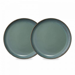 Набор десертных тарелок, 2 предмета, 21 см, фарфор, синий, коричневый, серия Kitchen Spirit, TKANO, Россия, Наборы тарелок для кухни