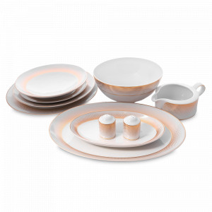 Сервиз столовый на 6 персон White Gold, 25 предметов, фарфор, белый, золотой, серия Constanza Rio, FALKENPORZELLAN, Германия, Столовые сервизы из фарфора