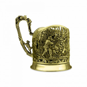 Подстаканник &quot;Медвежья охота&quot;, 11 х 6.8 см, латунь, серия Охотничий домик, Кольчугинский Мельхиор, Россия, Подстаканники