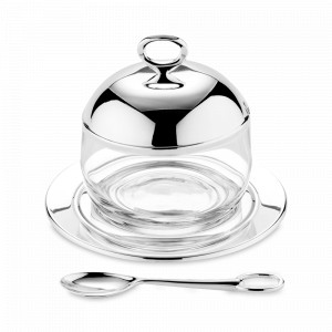 Банка для меда с ложкой Jago, 13.5 х 10 см, нержавеющая сталь, хрустальное стекло, посеребрение, EDZARD, Германия, EDZARD (Германия)