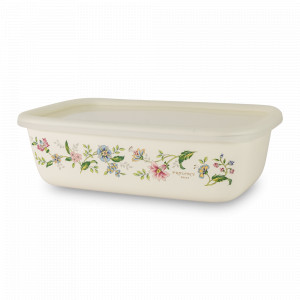 Контейнер с крышкой, 1 л, 21 х 13.5 см, эмалированная сталь, пластик, белый, декор, серия Прованс, EJIRY, Япония, EJIRY (Япония)