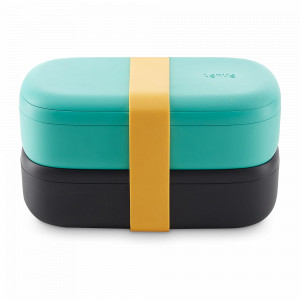 Ланч-бокс двойной, 1 л, 19 х 10 см, пищевой пластик, черный, бирюзовый, серия TO GO, LEKUE, Испания, Ланч-боксы