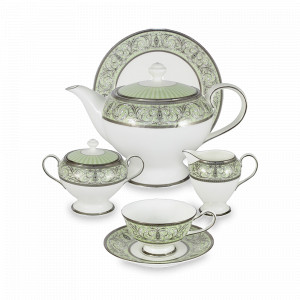 Сервиз чайный на 6 персон, 21 предмет, костяной фарфор, белый, декор, серия Блеск, NARUMI, Япония, Блеск NARUMI