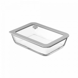 Контейнер для запекания и хранения с вакуумным эффектом, 0.7 л, 14.5 х 19.5 см, боросиликатное стекло, силикон, светло-серый, SMART SOLUTIONS, Россия, Блюда и формы для запекания