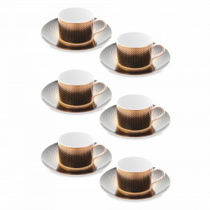 Набор из 6-ти чайных пар Black Gold, 230 мл, фарфор, черный, золотой, серия Constanza Rio, FALKENPORZELLAN, Германия, Скидка до -30% на фарфор FALKENPORZELLAN