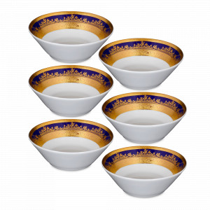 Набор из 6-ти порционных салатников Cobalt Gold, 14 см, фарфор, белый, синий, серия Constanza 9320, FALKENPORZELLAN, Германия, Наборы фарфоровых салатников