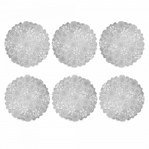 Набор из 6-ти салфеток подстановочных круглых, 38 см, ПВХ, серебристый, серия Rose, DECOR DE TABLE, Россия, Набор плейсматов