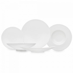 Сервиз обеденный на 6 персон, 20 предметов, костяной фарфор, белый, серия Плиссе, DECOR DE TABLE, Россия, Наборы обеденных тарелок