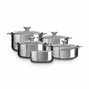 Набор из 5-ти кастрюль из нержавеющей стали с толстым дном, 3-х слойные, стальной, LE CREUSET, Франция, LE CREUSET (Франция)