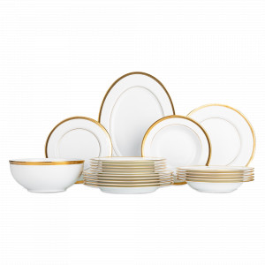 Сервиз столовый на 6 персон, 20 предметов, костяной фарфор, белый, золотой, серия Пембрук, NARUMI, Япония, NARUMI (Япония)