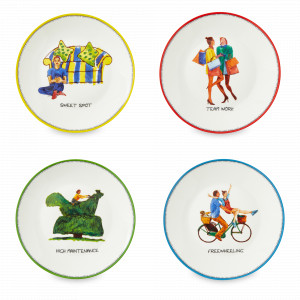 Набор из 4-х пирожковых тарелок Doodles, 15 см, фарфор костяной, белый, декор, серия Kit Kemp, SPODE, Великобритания, SPODE (Великобритания)