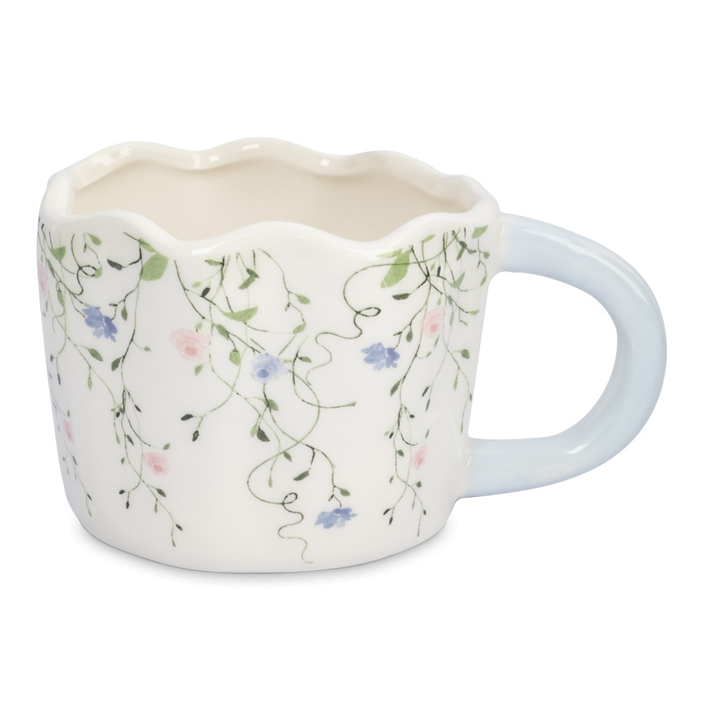 Кружка Цветы, 460 мл, фарфор, белый, голубой, серия Mint flowers, ANNA LAFARG, Китай