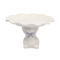 Блюдо на ножке Кролик с бантом, 19 см, керамика, белый, декор, серия Bunny, ANNA LAFARG, Китай