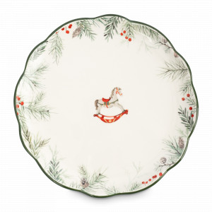 Тарелка обеденная «Лошадка», 24 см, керамика, белый, зеленый, серия Festival, ANNA LAFARG, Китай, Тарелки обеденные