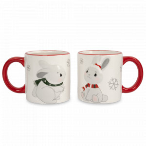 Набор из 2-х кружек «Зайчики в шарфах», 350 мл, керамика, белый, декор, серия New Year, ANNA LAFARG, Китай, Кружки