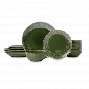 Набор обеденный на 4 персоны Jardin, 12 предметов, керамика, зеленый, серия Mikasa Hampton, KITCHEN CRAFT, Великобритания, Наборы обеденных тарелок