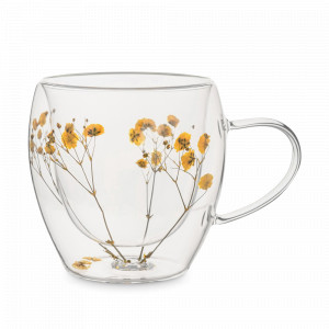 Кружка с двойными стенками Желтые цветы, 240 мл, стекло с сухоцветами внутри, серия Meadow, ANNA LAFARG, Китай, Meadow ANNA LAFARG