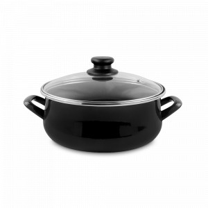 Кастрюля низкая с крышкой, 20 см, сталь, стеклоэмаль, черный, серия Black, VITRINOR, Испания, Посуда антипригарная