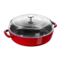 Сотейник с крышкой, 26 см, чугун, стекло, красный, серия La Cocotte, STAUB, Франция