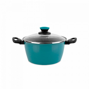 Кастрюля с крышкой, 20 см, сталь, стеклоэмаль, бирюзовый, серия Lotus, VITRINOR, Испания, Кастрюли