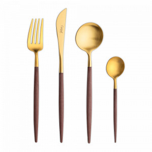 Набор столовых приборов на 12 персон, 72 предмета, золотистый, коричневая ручка, серия Goa, CUTIPOL, Португалия, Подарочные столовые приборы