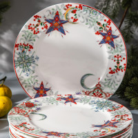 Набор из 4-х тарелок обеденных, 27 см, фарфор, белый, декор, серия Счастливая Звезда, MIX&MATCH HOME, Китай_00817830056527612868.jpg