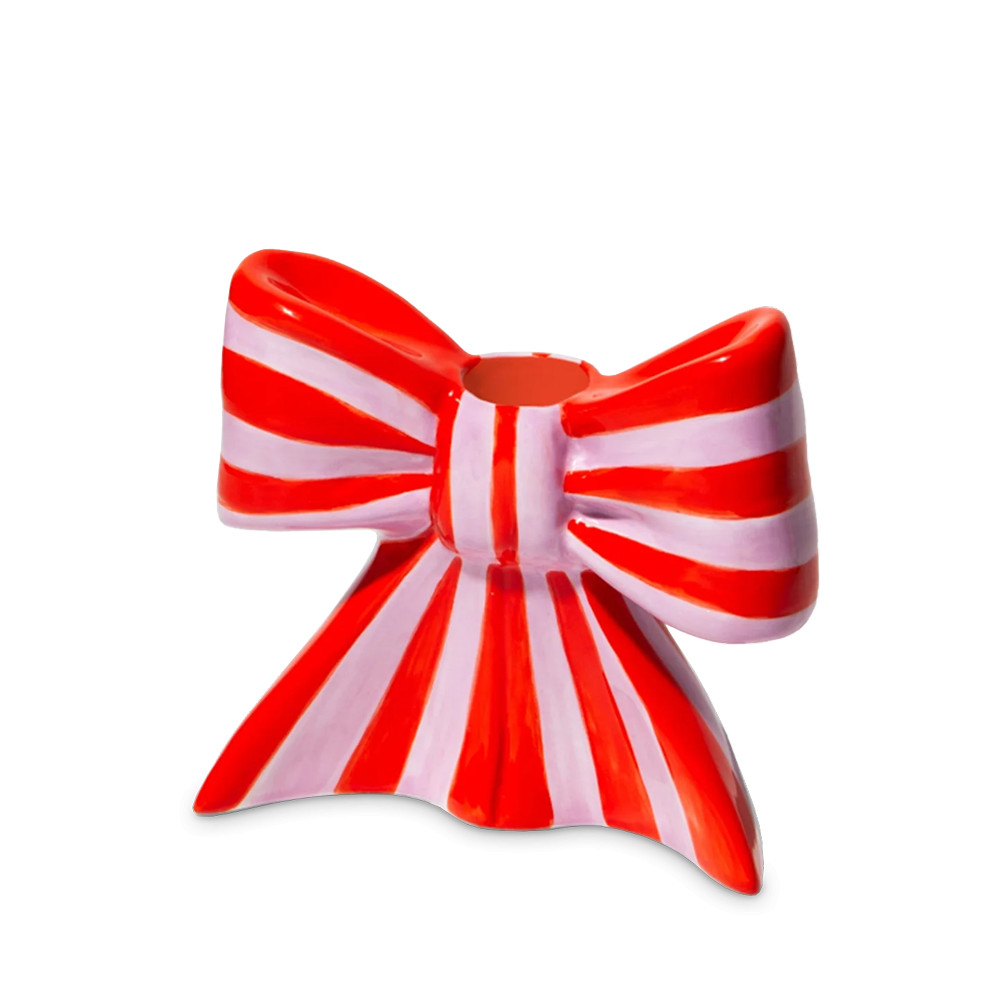 Подсвечник - бант, 11 х 12 см, керамика, красный, белый, серия Bow, DOIY, Испания