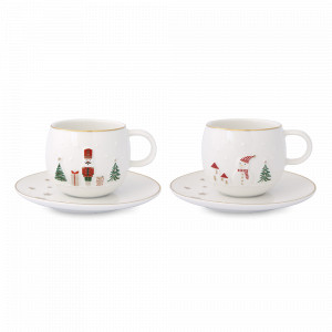 Набор из 2-х кофейных пар Snowman &amp; Nutcracker, 120 мл, фарфор, серия Let It Snow, EASY LIFE (R2S), Италия, Новогодняя коллекция