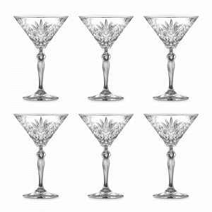 Набор из 6-ти бокалов-креманок для коктейлей Martini, 210 мл, хрустальное стекло, серия Melodia, RCR, Италия, Набор бокалов для коктейлей