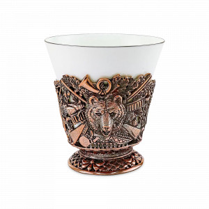 Чашка чайная &quot;Медведь&quot;, 200 мл, медь с чернением, фарфор, серия Охотничий домик, Кольчугинский Мельхиор, Россия, Чашки фарфоровые