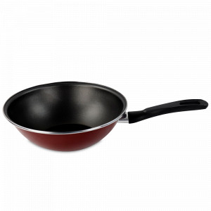 Вок , 28 см, 3.5 л, сталь, стеклоэмаль, красный, серия Authentique Burgundy, VITRINOR, Испания, Посуда из нержавеющей стали