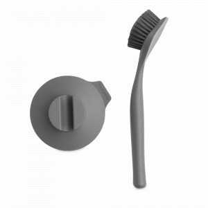 Щетка для мытья посуды с держателем на присоске, 23,6 см, пластик, серый, серия Sink Side, BRABANTIA, Бельгия, Sink Side BRABANTIA