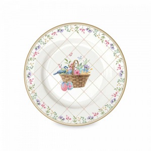 Тарелка закусочная Корзина с цветами, 19 см, фарфор, белый, декор, серия Spring Bloom, EASY LIFE (R2S), Италия, Красивые тарелки для сервировки