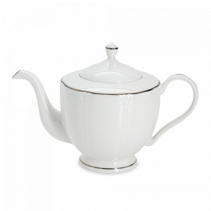 Чайник заварочный Lotus silver, 1.1 л, фарфор, белый с серебристым кантом, серия Emily, ANNA LAFARG, Китай, Большие фарфоровые чайники