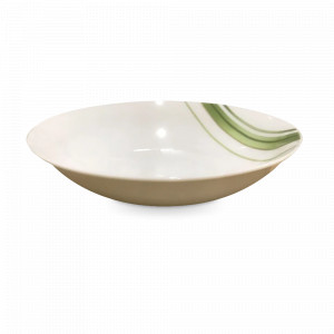 Тарелка суповая, 21.5 см, 500 мл, фарфор, белый, зеленый, серия Rayures Vegetal, GUY DEGRENNE, Франция, Тарелки и салатники GUY DEGRENNE